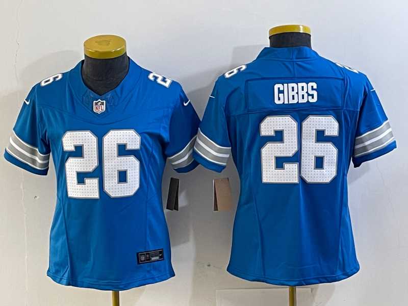 Women%27s Detroit Lions #26 Jahmyr Gibbs Limited Blue 2024 FUSE Vapor Jersey